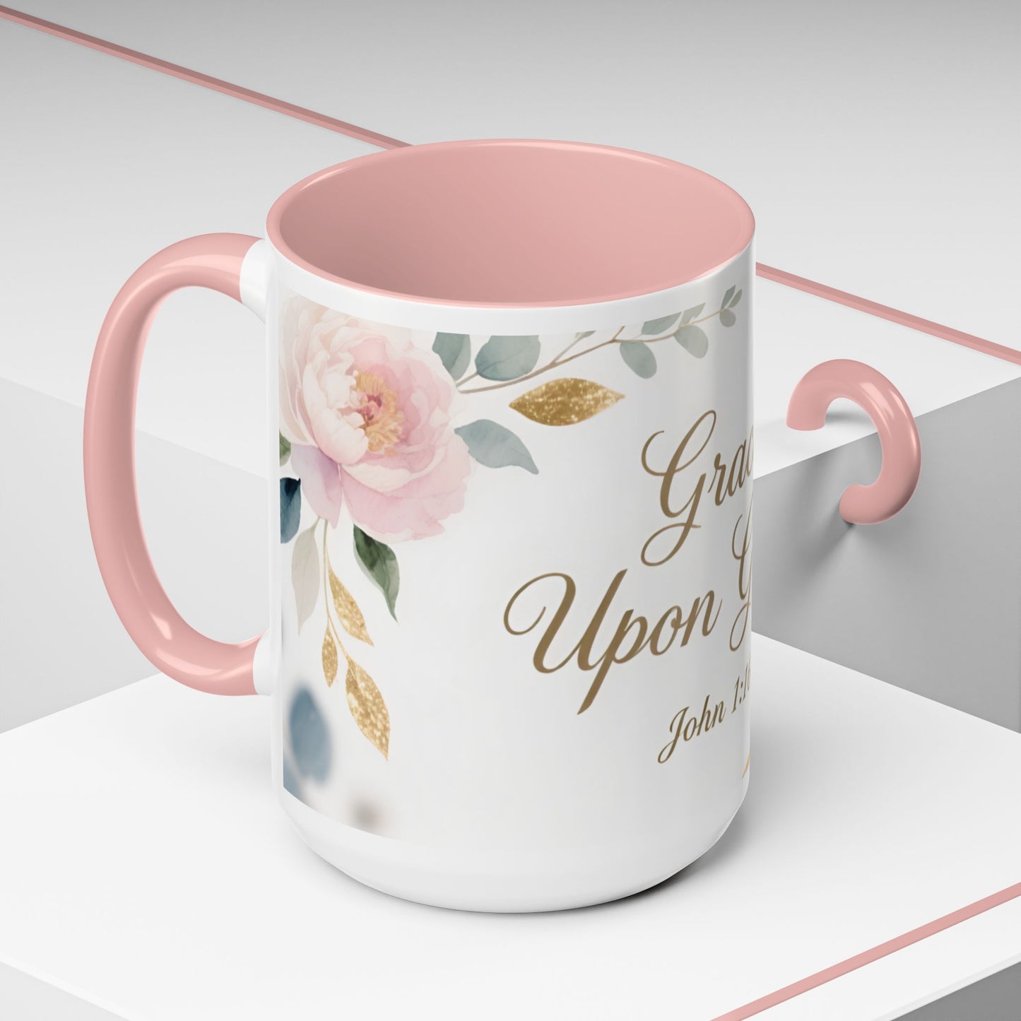 Grace Upon Grace Coffee Mug — Floral John 1:16 Scripture Accent Mug