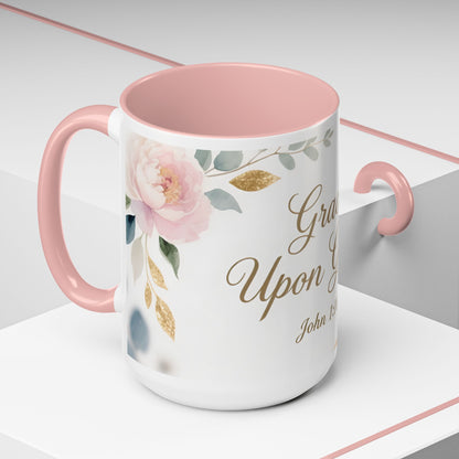 Grace Upon Grace Coffee Mug — Floral John 1:16 Scripture Accent Mug