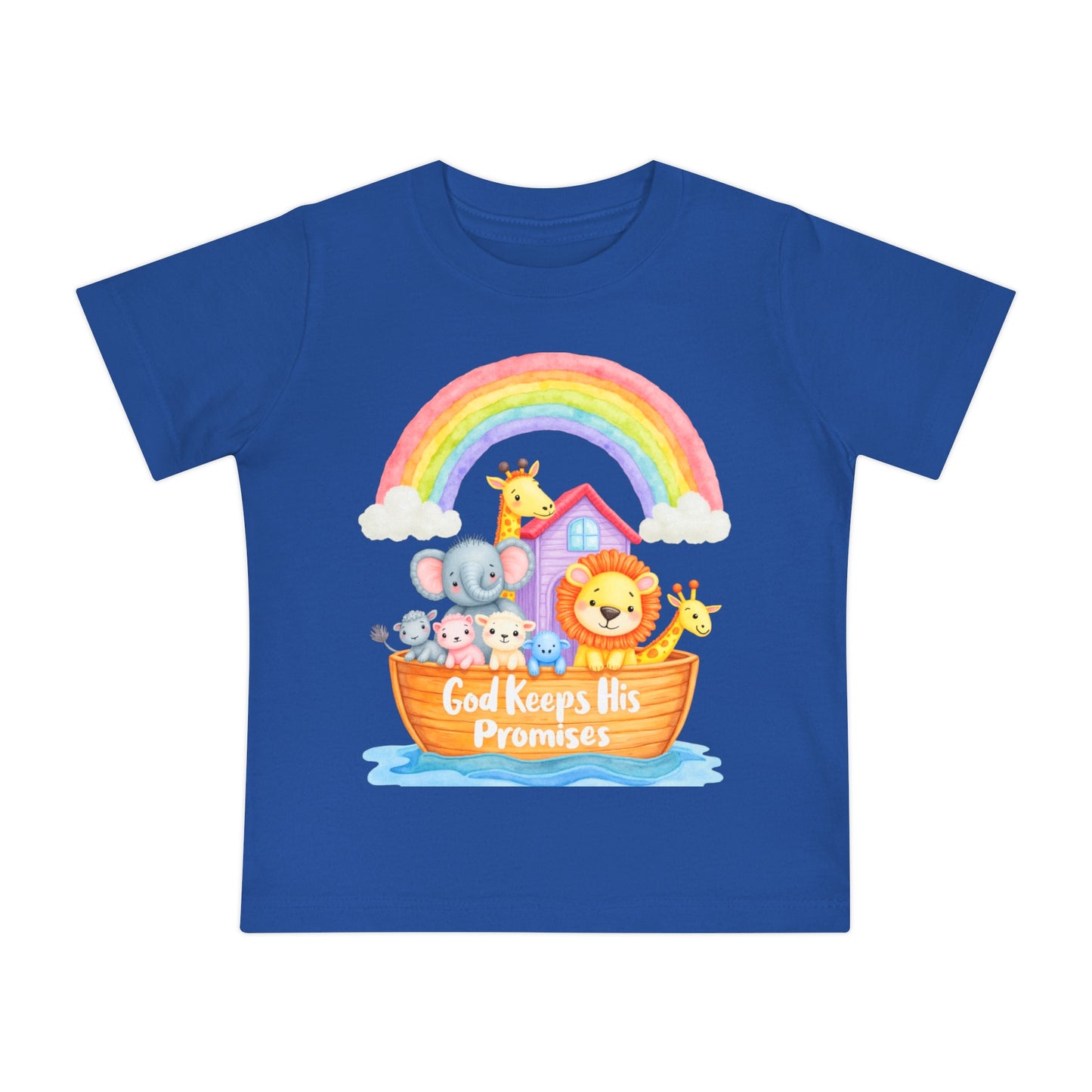 Baby T-Shirt — "God Keeps His Promises" Noah's Ark Rainbow Design