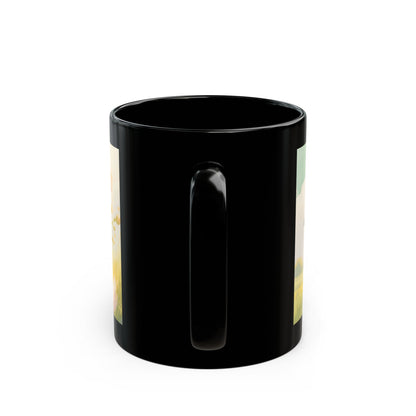 Yellow Songbird on Branch Mug | Black Coffee Cup with Floral Illustration