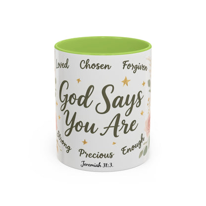 Christian Coffee Mug - "God Says You Are" Floral Inspirational Mug (11/15oz)