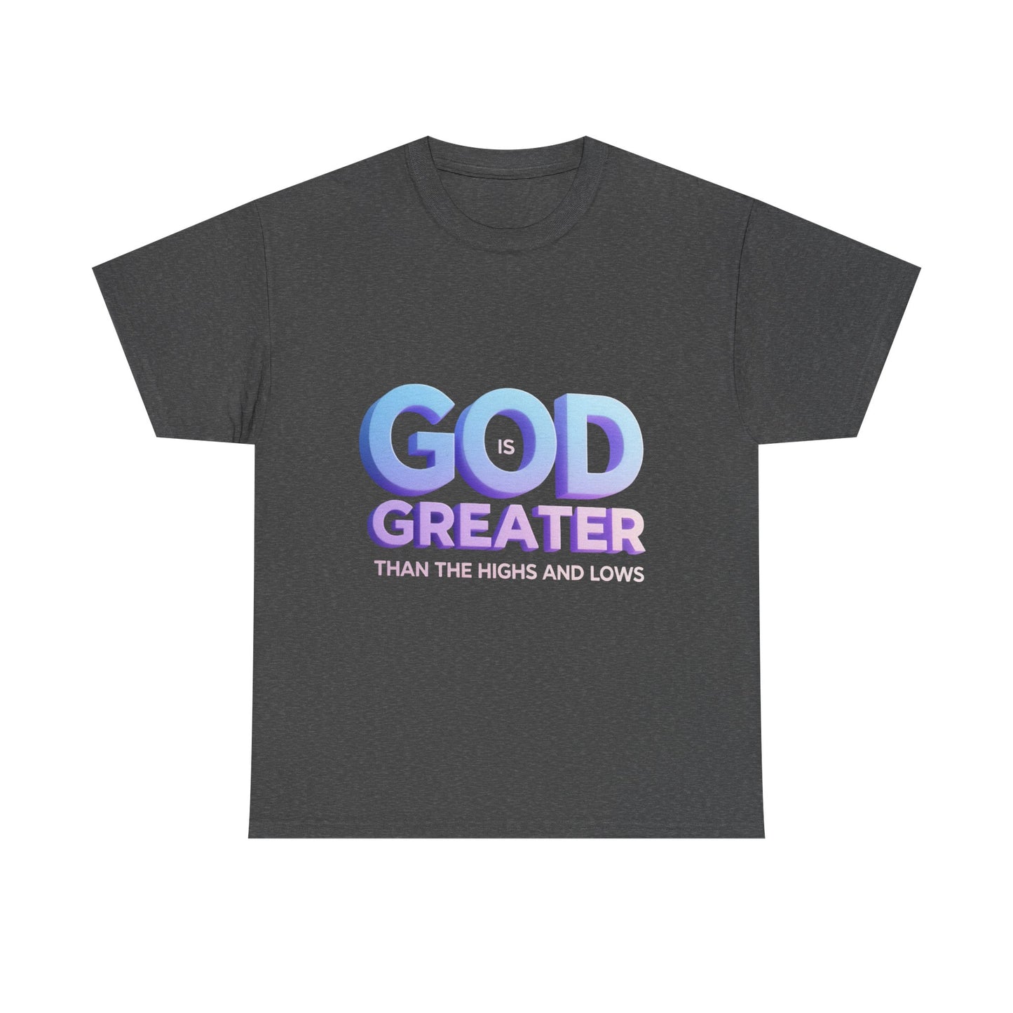 God Greater Gradient Tee — Soft Blue & Lilac Faith Shirt