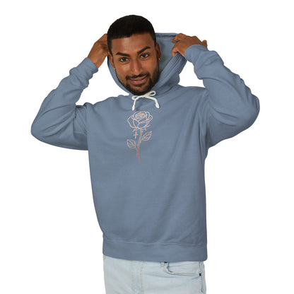 Lightweight Rose Line Hoodie — Subtle Single-Line Floral Design