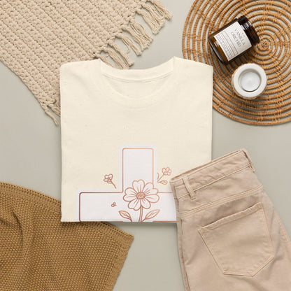 Floral Cross Tee — Delicate Bloom Christian T-Shirt