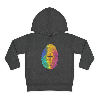 Toddler Hoodie — "Created With Purpose" Rainbow Fingerprint Cross