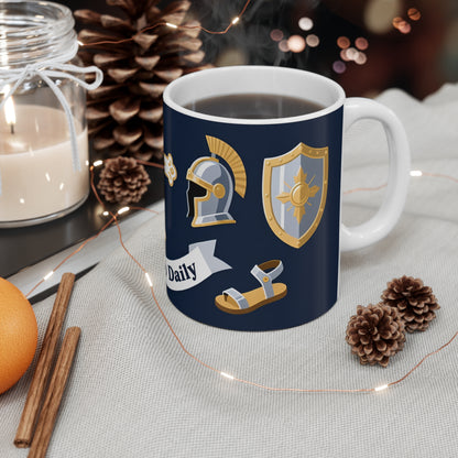 Knight Crest 11oz Mug — 'Quiet Courage' Navy & Gold Ceramic Coffee Cup
