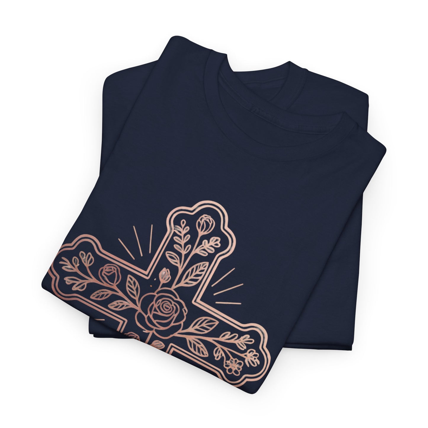 Floral Cross Tee – Delicate Pink Botanical Christian T-Shirt