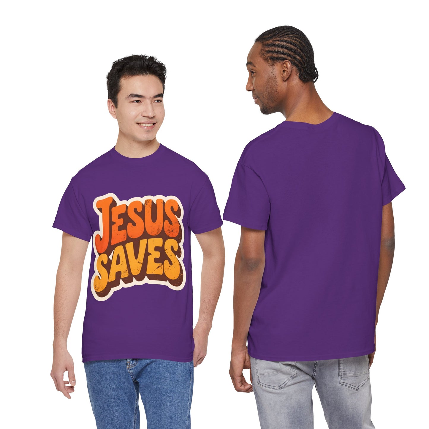 Jesus Saves Retro Tee — Bright Sunset Faith T-Shirt
