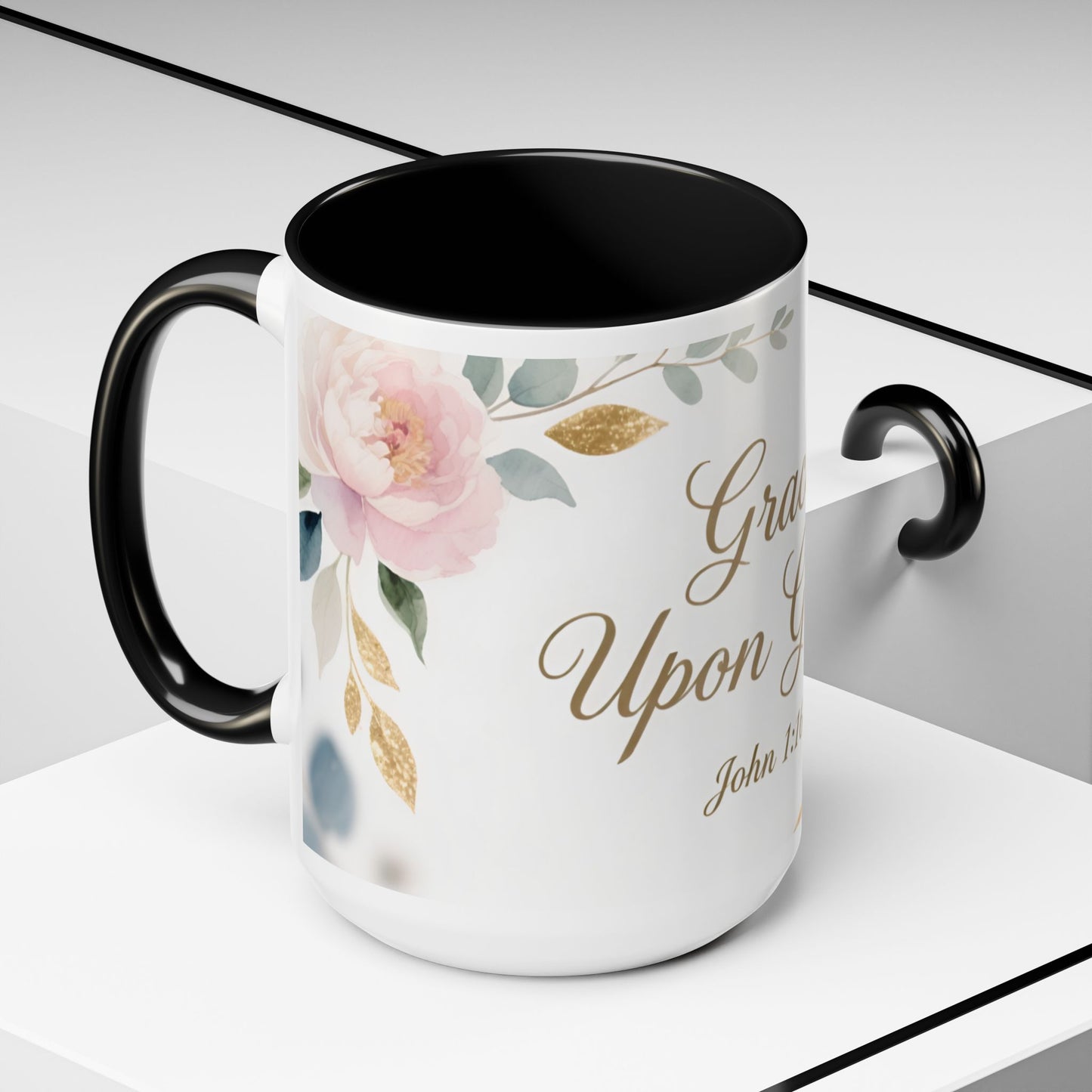 Grace Upon Grace Coffee Mug — Floral John 1:16 Scripture Accent Mug