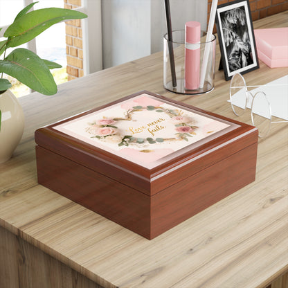 Jewelry Box - 'Love Never Fails' Floral Keepsake Box (Romantic Gift)