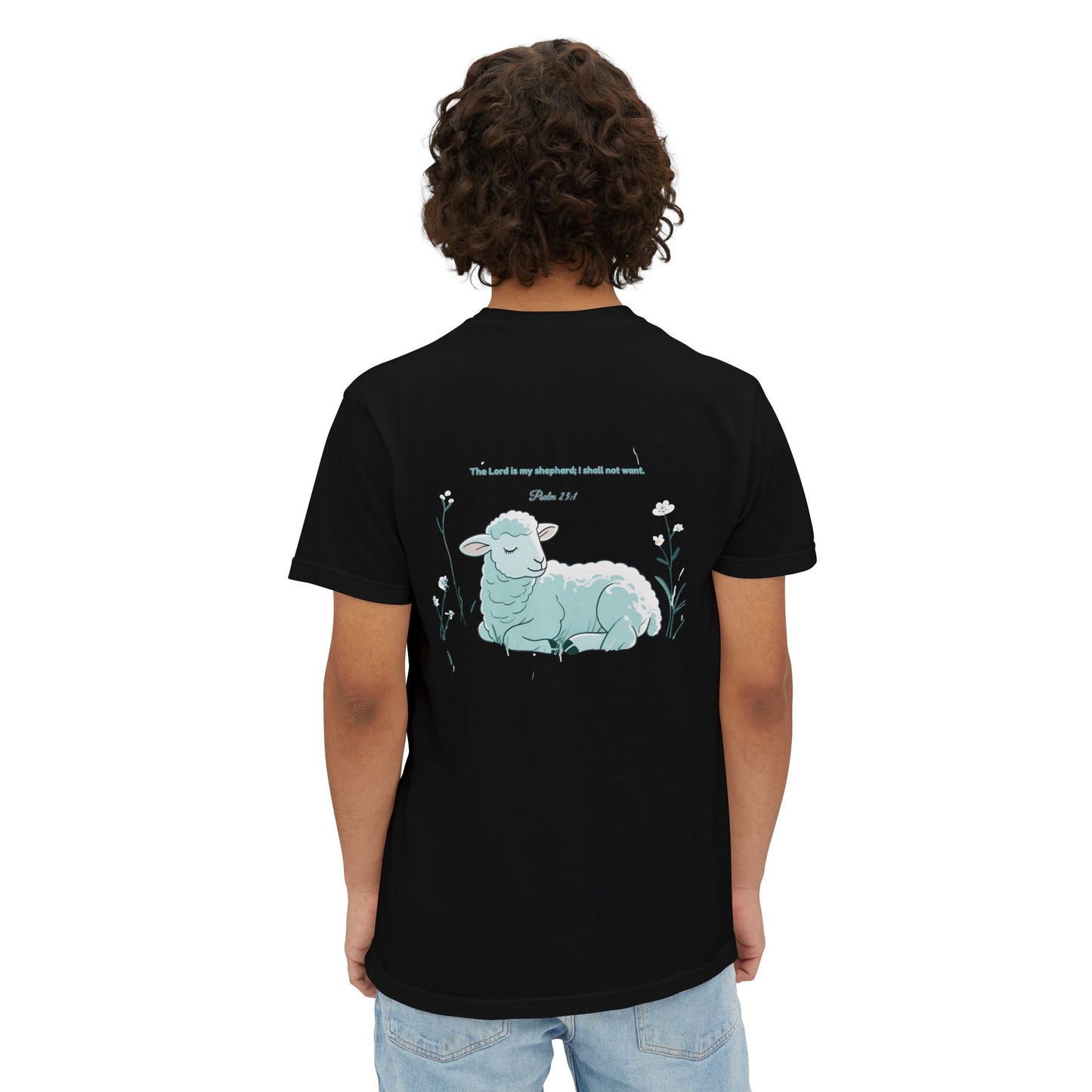 Lamb Rest Pocket T‑Shirt — Vintage Seafoam Pocket Tee with Script Verse