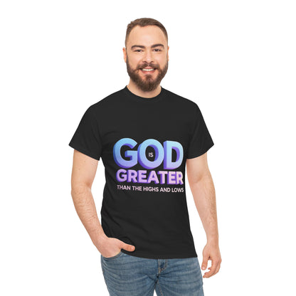 God Greater Gradient Tee — Soft Blue & Lilac Faith Shirt