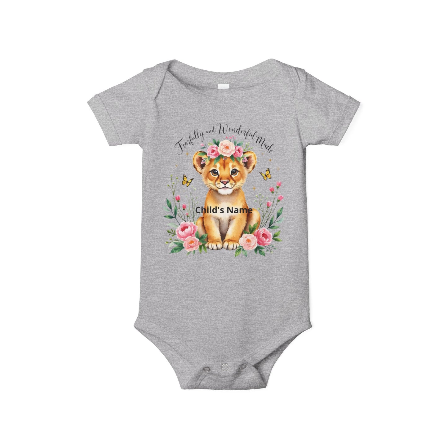 Baby Onesie - Floral Lion Cub "Wild and Wonderful" Personalized Infant Bodysuit
