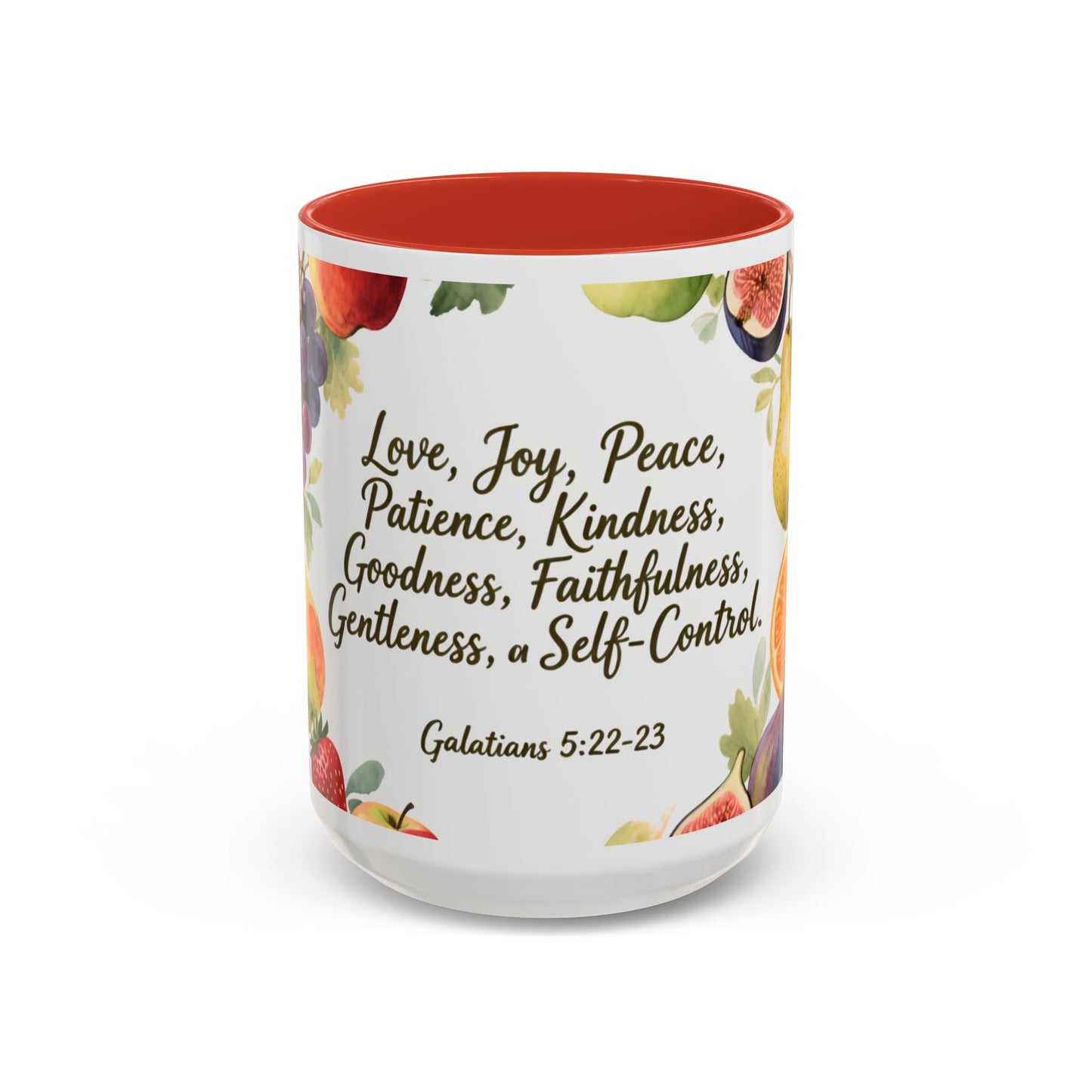Christian Fruit of the Spirit Accent Coffee Mug — Galatians 5:22-23 Floral Scripture Design (11/15oz)
