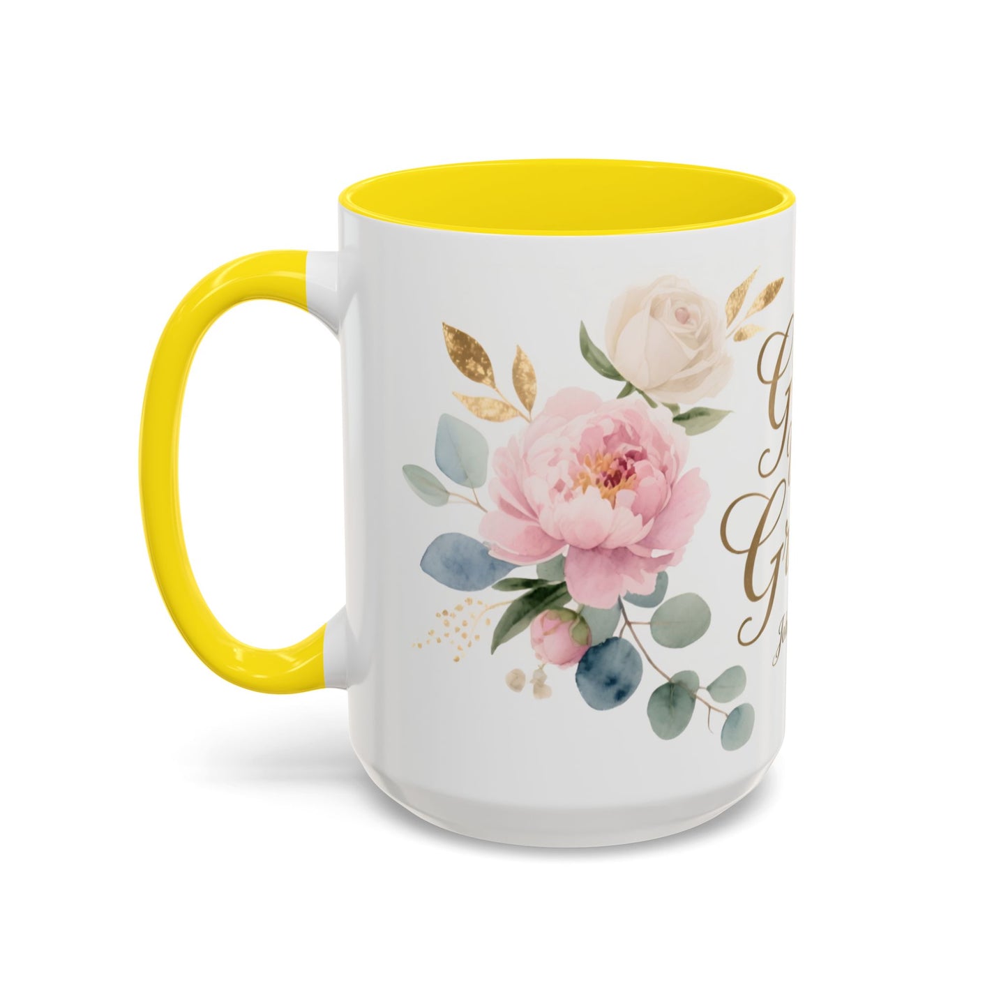 Grace Upon Grace Floral Coffee Mug — John 1:16 Scripture Accent Mug