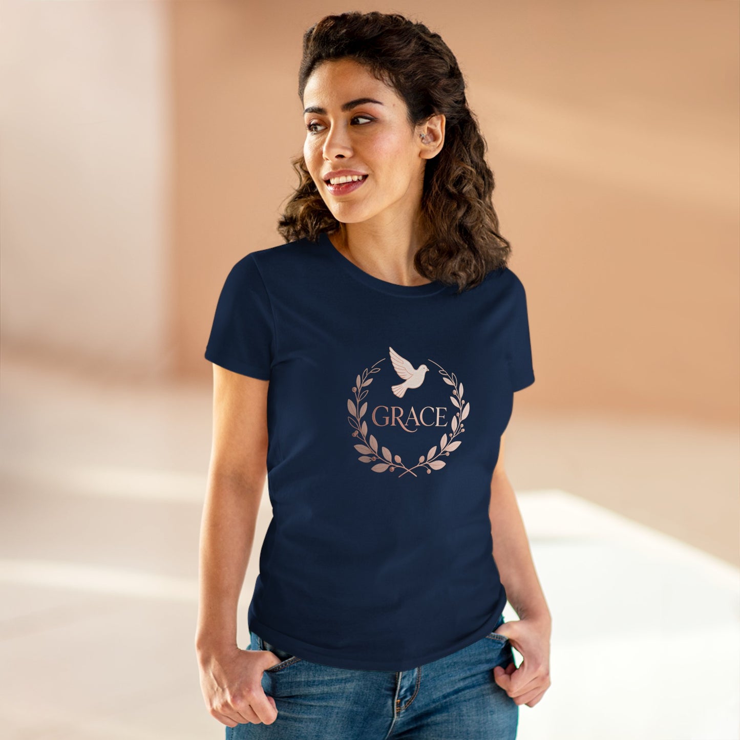 Graceful Dove Wreath Tee — Women's Rose-Gold Reminder Tee