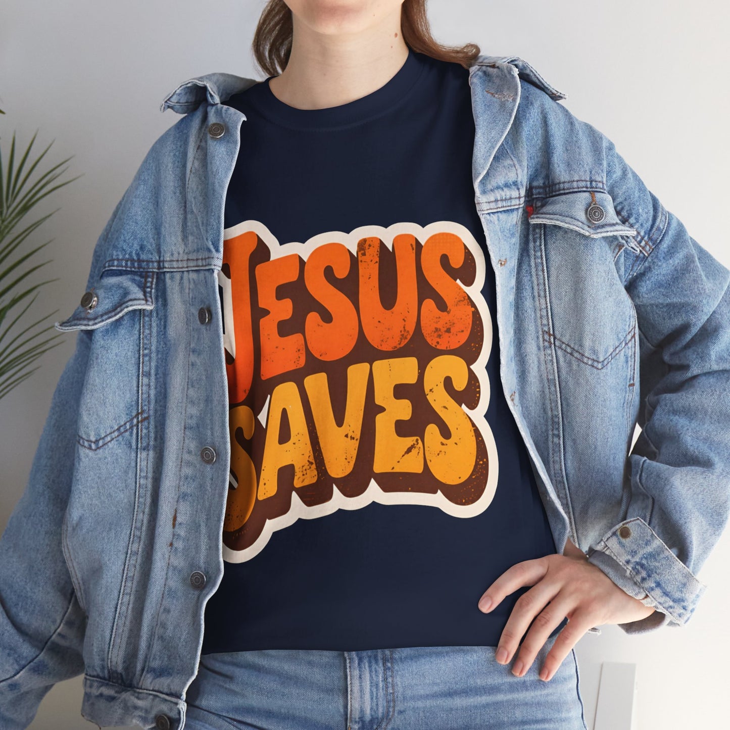 Jesus Saves Retro Tee — Bright Sunset Faith T-Shirt