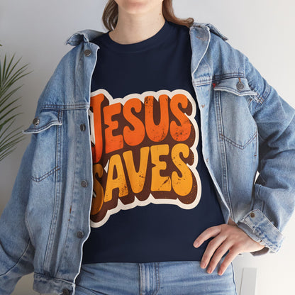 Jesus Saves Retro Tee — Bright Sunset Faith T-Shirt