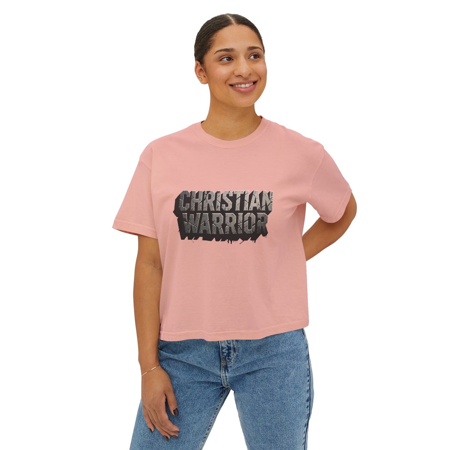 Christian Warrior Boxy Tee — Women's Faith Graphic Shirt