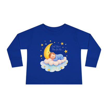God Has a Plan for Me Toddler Long Sleeve Tee — Sleeping Baby on Moon Cloud