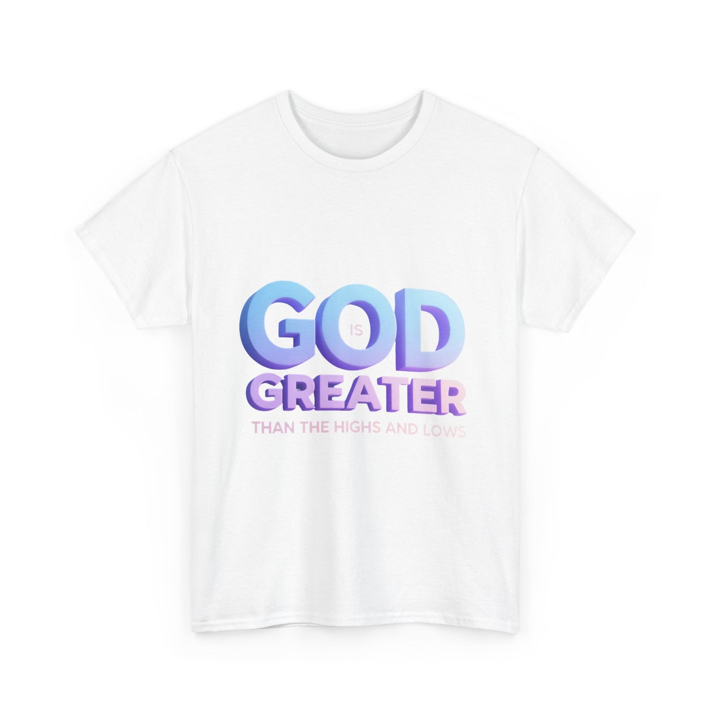 God Greater Gradient Tee — Soft Blue & Lilac Faith Shirt