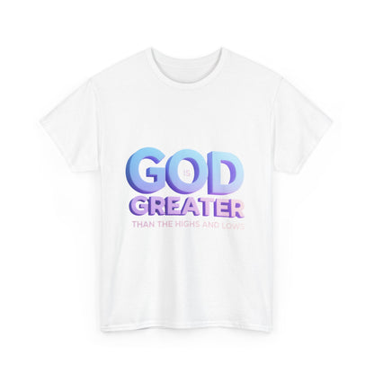 God Greater Gradient Tee — Soft Blue & Lilac Faith Shirt