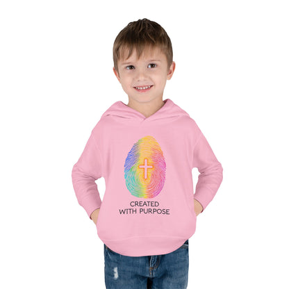 Toddler Hoodie — "Created With Purpose" Rainbow Fingerprint Cross