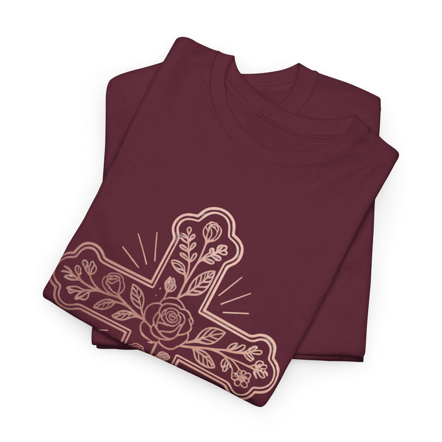Floral Cross Tee – Delicate Pink Botanical Christian T-Shirt