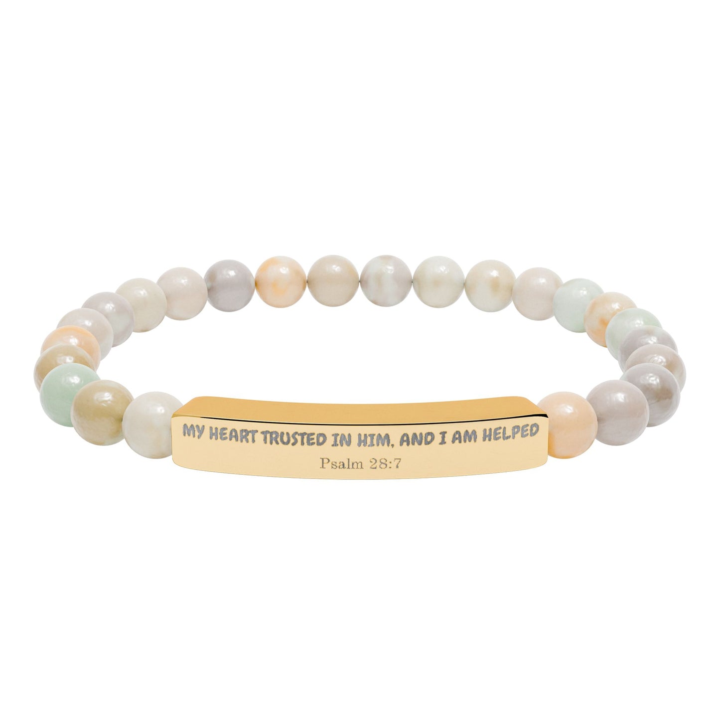 Engravable Natural Stone Stretch Bracelet — Personalized Bar Beaded Bracelet