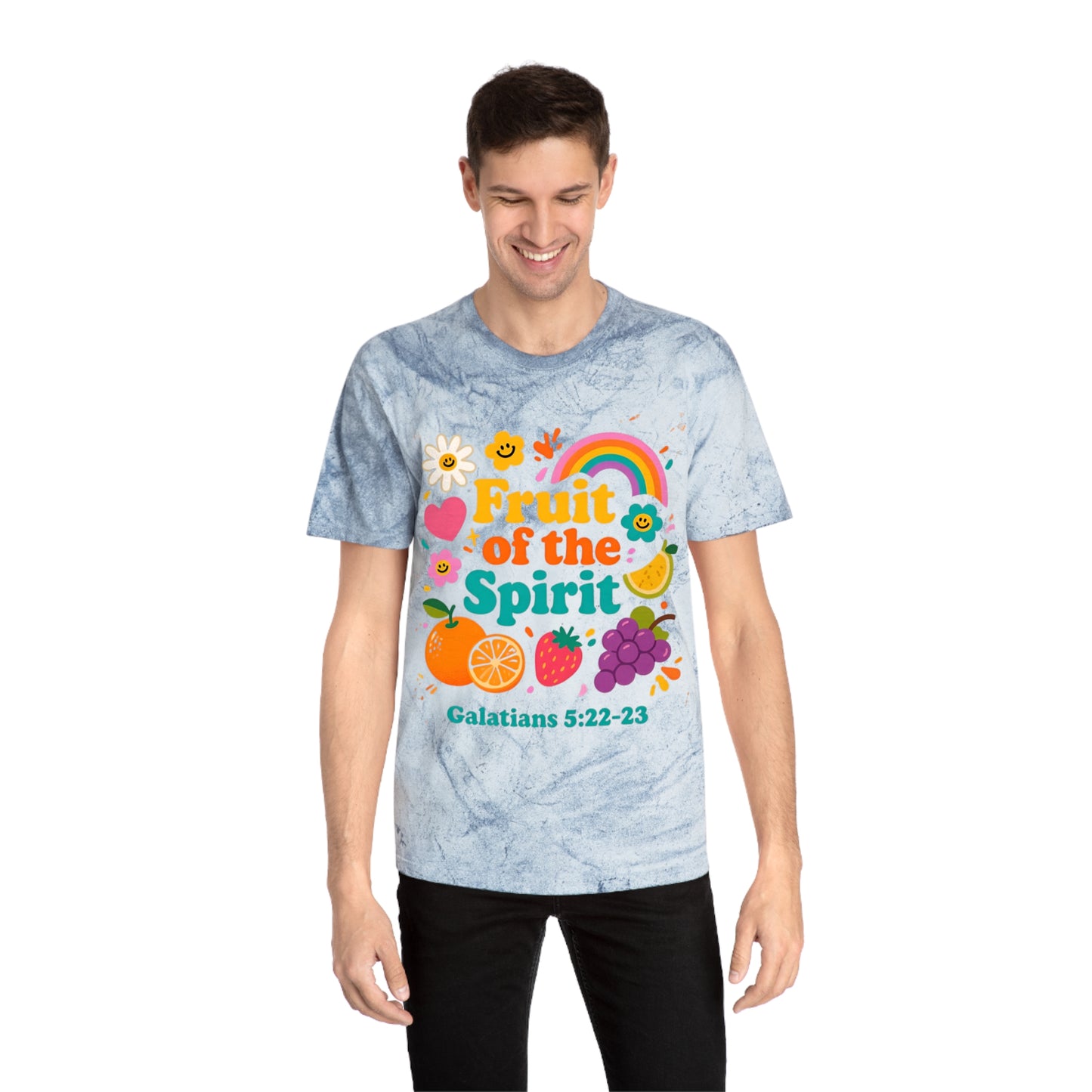 Fruit of the Spirit T-Shirt — Retro Rainbow & Fruit Christian Tee (Galatians 5:22-23)
