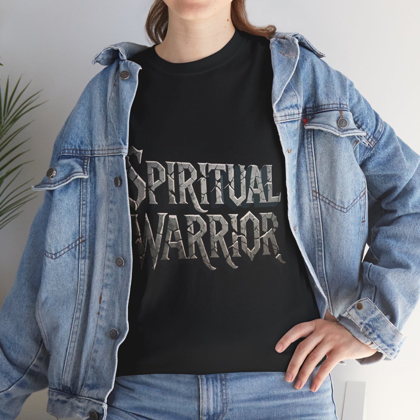 Spiritual Warrior T-Shirt — Gothic Lettering Faith & Strength Tee