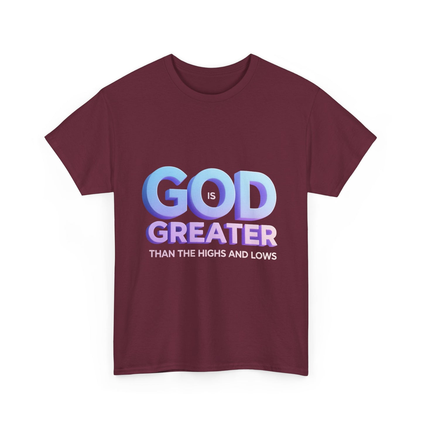 God Greater Gradient Tee — Soft Blue & Lilac Faith Shirt