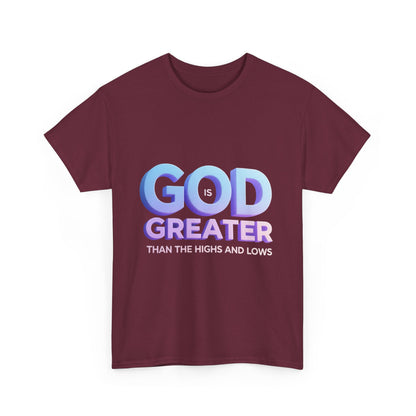 God Greater Gradient Tee — Soft Blue & Lilac Faith Shirt