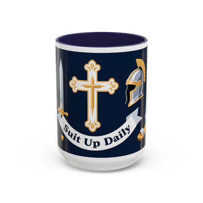 Christian Knight Coffee Mug — “Suit Up Daily” Accent Ceramic Mug