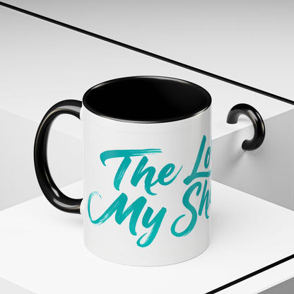 Scripture Accent Coffee Mug — Teal Hand-Lettered Encouragement (11/15 oz)