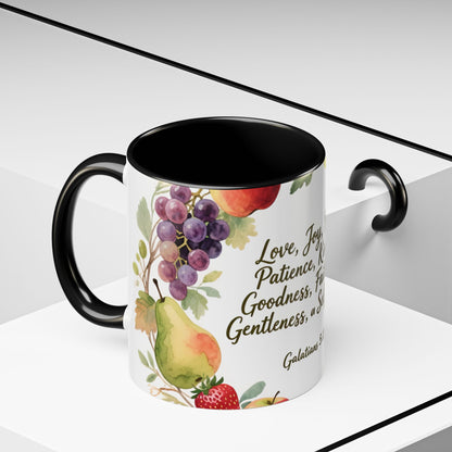 Christian Fruit of the Spirit Accent Coffee Mug — Galatians 5:22-23 Floral Scripture Design (11/15oz)