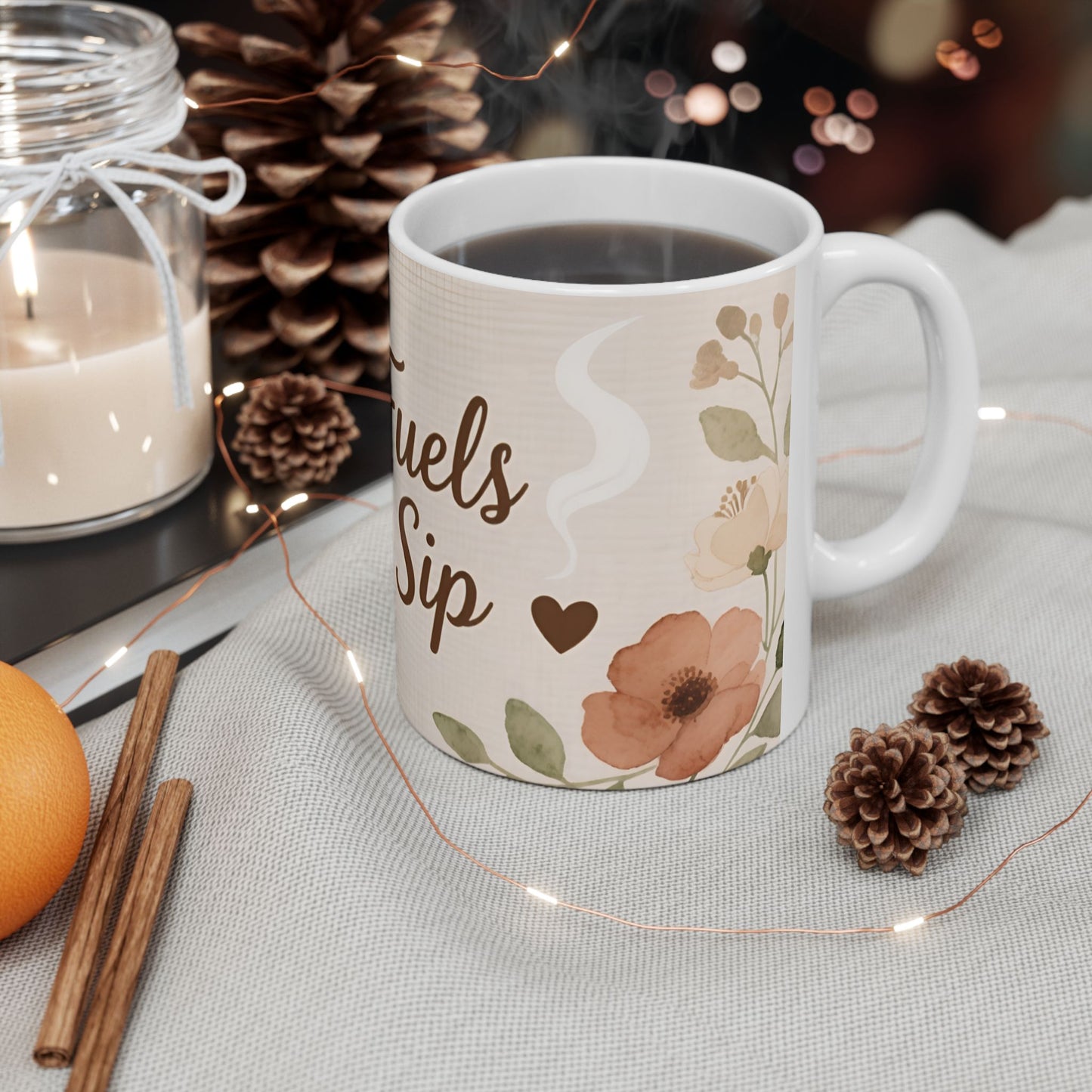 Ceramic Mug with Faith Fuels Every Sip Design | Floral Coffee Mug | Thoughtful Gift for Believers