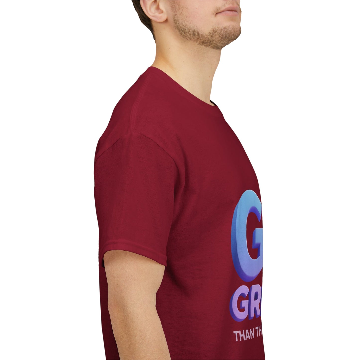 God Greater Gradient Tee — Soft Blue & Lilac Faith Shirt
