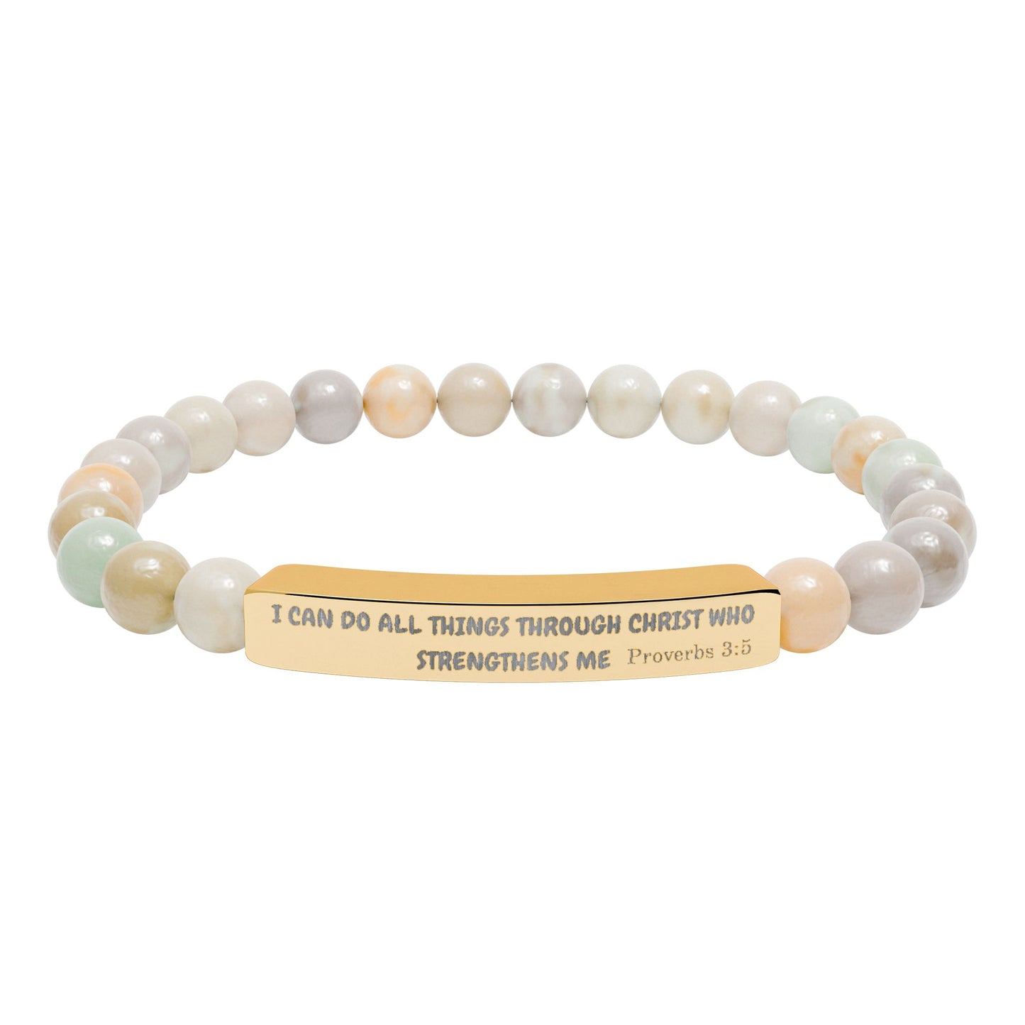 Engraved Natural Stone Stretch Bracelet — Inspirational Bar Bead Bracelet
