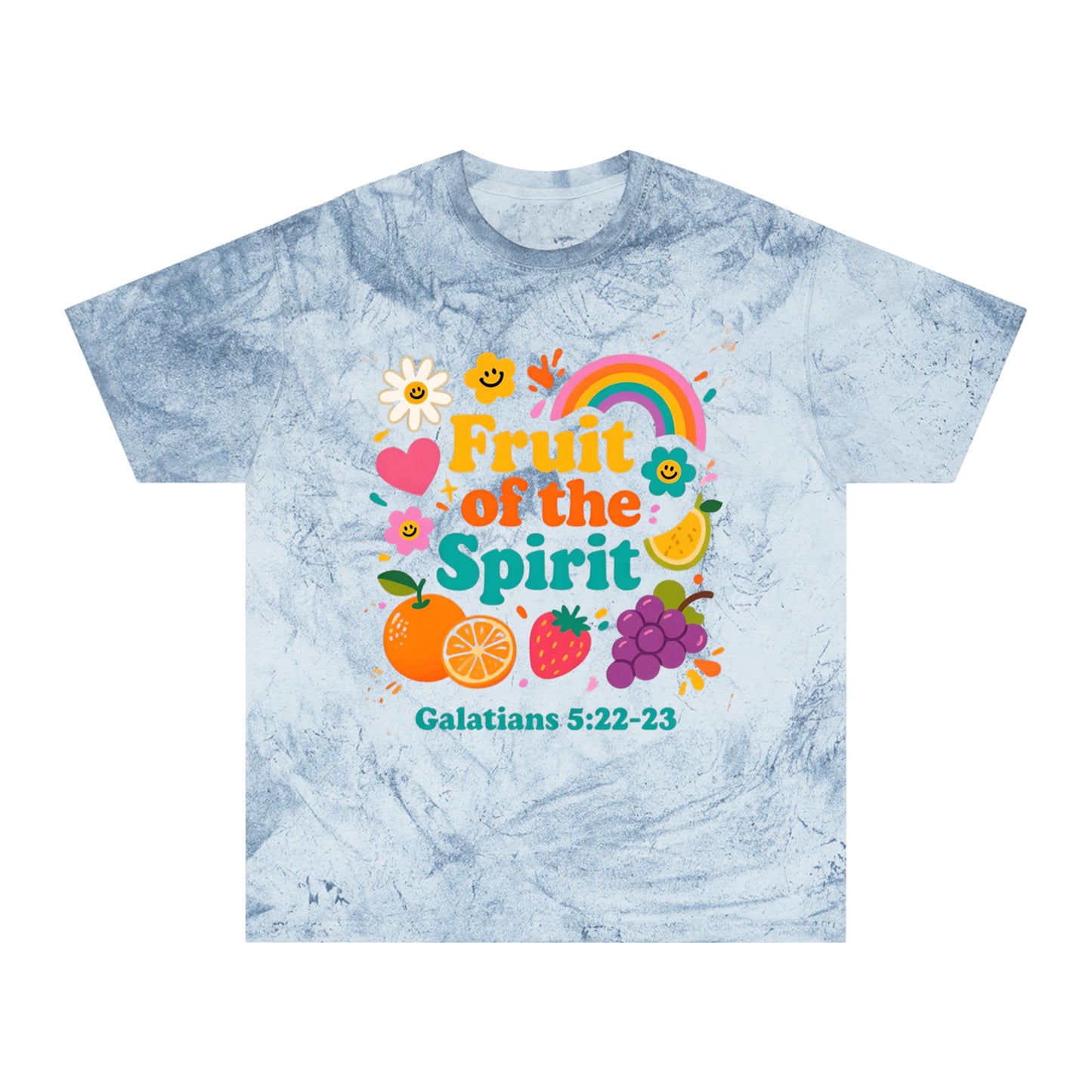 Fruit of the Spirit T-Shirt — Retro Rainbow & Fruit Christian Tee (Galatians 5:22-23)