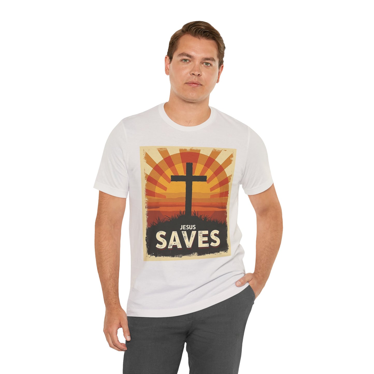 Jesus Saves Cross tee | Christian faith shirt, sunrise graphic | Perfect Gift for Mom and Dad | Friends and Family Shirt
