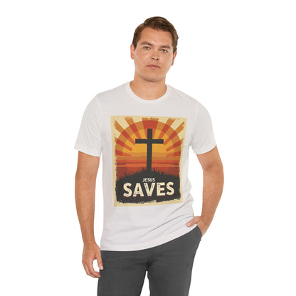 Jesus Saves Cross tee | Christian faith shirt, sunrise graphic | Perfect Gift for Mom and Dad | Friends and Family Shirt