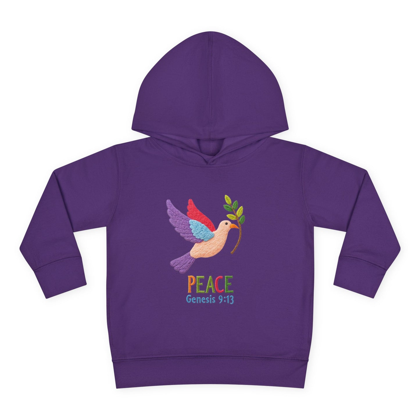 Toddler Hoodie — Colorful Peace Dove with Olive Branch & “PEACE Genesis 9:13”