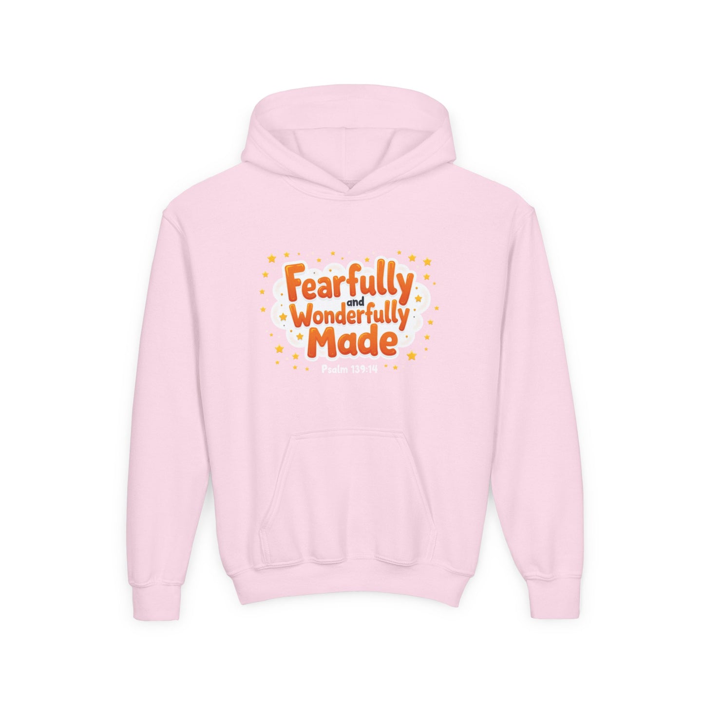 Youth Hoodie — "Fearfully & Wonderfully Made" Christian Kids Sweatshirt (Psalm 139:14)