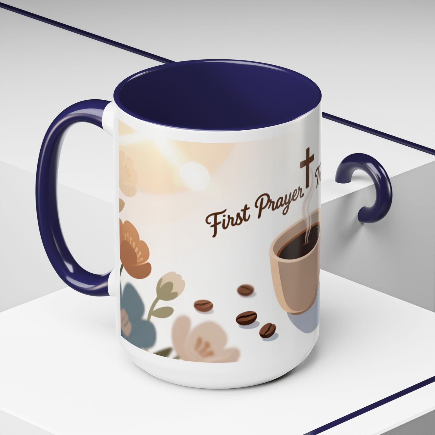Prayer Then Coffee Mug — Christian Scripture Coffee Cup (1 Thessalonians 5:17) (Multi Color )
