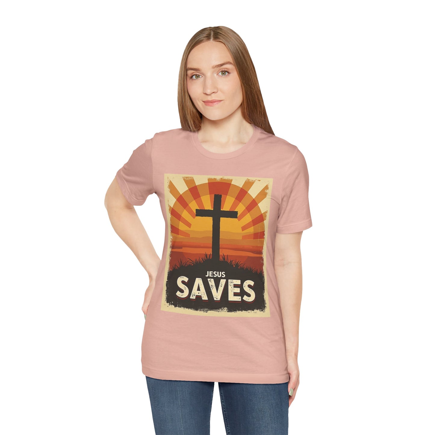 Jesus Saves Cross tee | Christian faith shirt, sunrise graphic | Perfect Gift for Mom and Dad | Friends and Family Shirt
