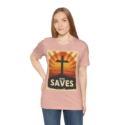 Jesus Saves Cross tee | Christian faith shirt, sunrise graphic | Perfect Gift for Mom and Dad | Friends and Family Shirt