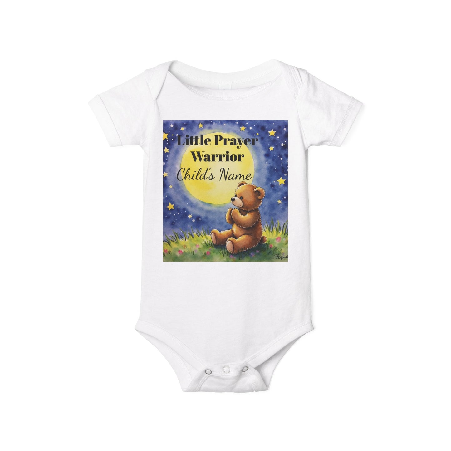 Infant One-Piece — 'Little Prayer Warrior' Bear Baby Bodysuit (Personalize Name)
