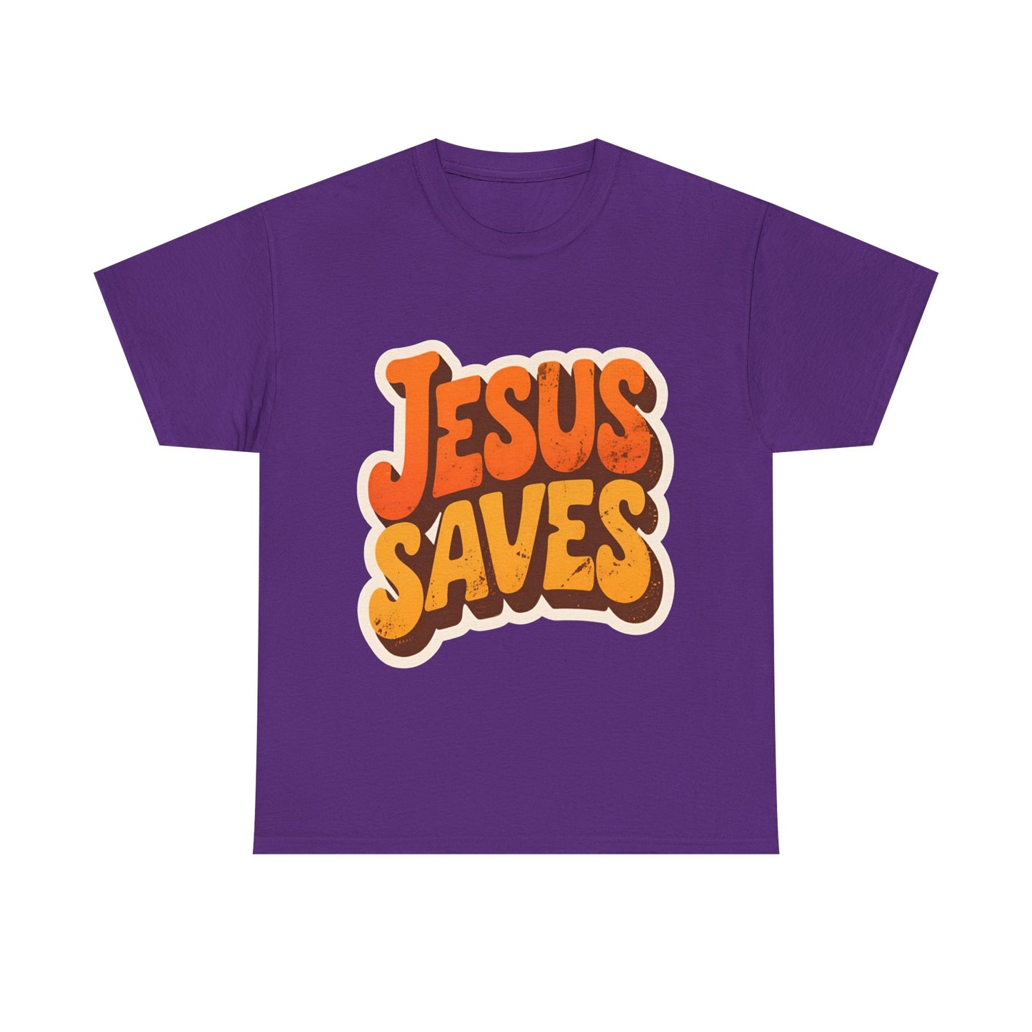 Jesus Saves Retro Tee — Bright Sunset Faith T-Shirt