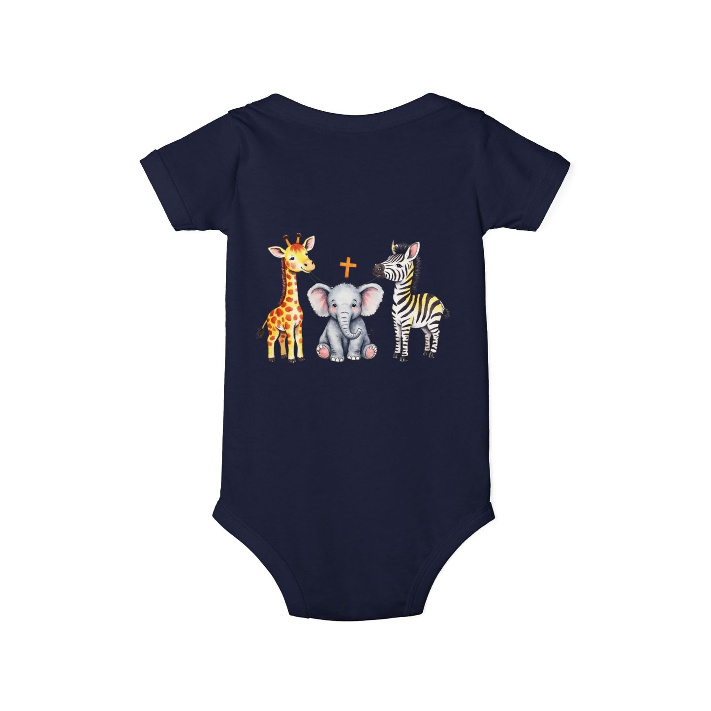 Cute Safari Trio Baby Onesie — Giraffe, Elephant & Zebra Infant Bodysuit